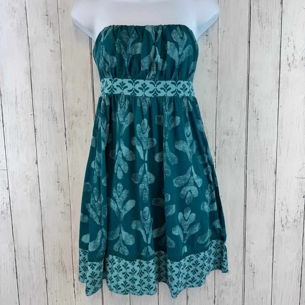 NWT Jimmy'z Dark Teal Floral Strapless A-Line Cotton-Blend Dress Size Small